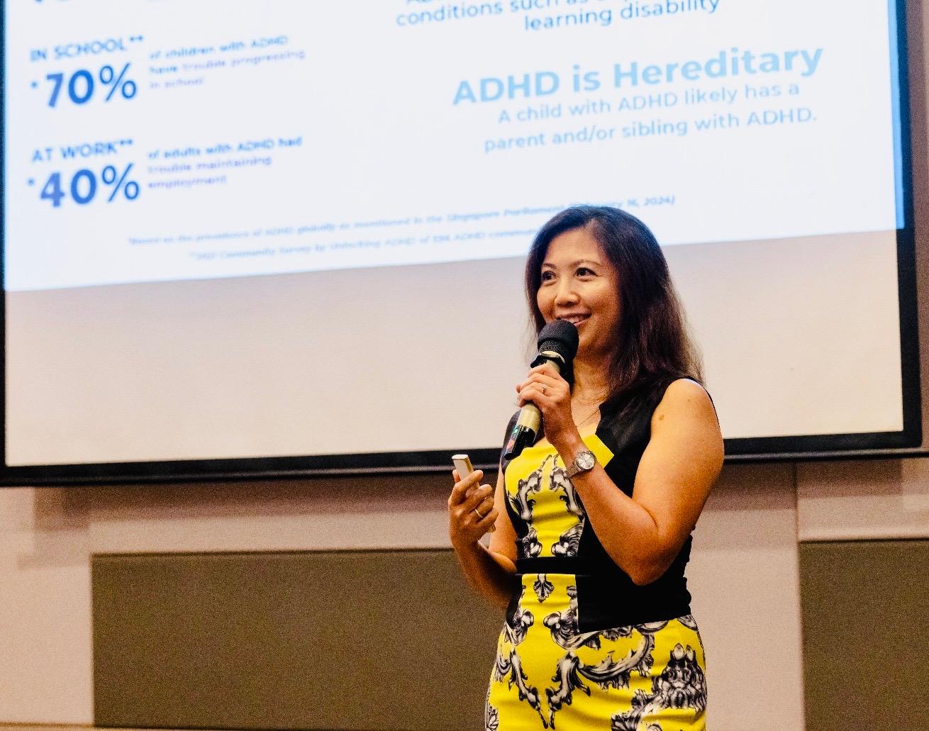 Moonlake Lee speaking at a corporate event